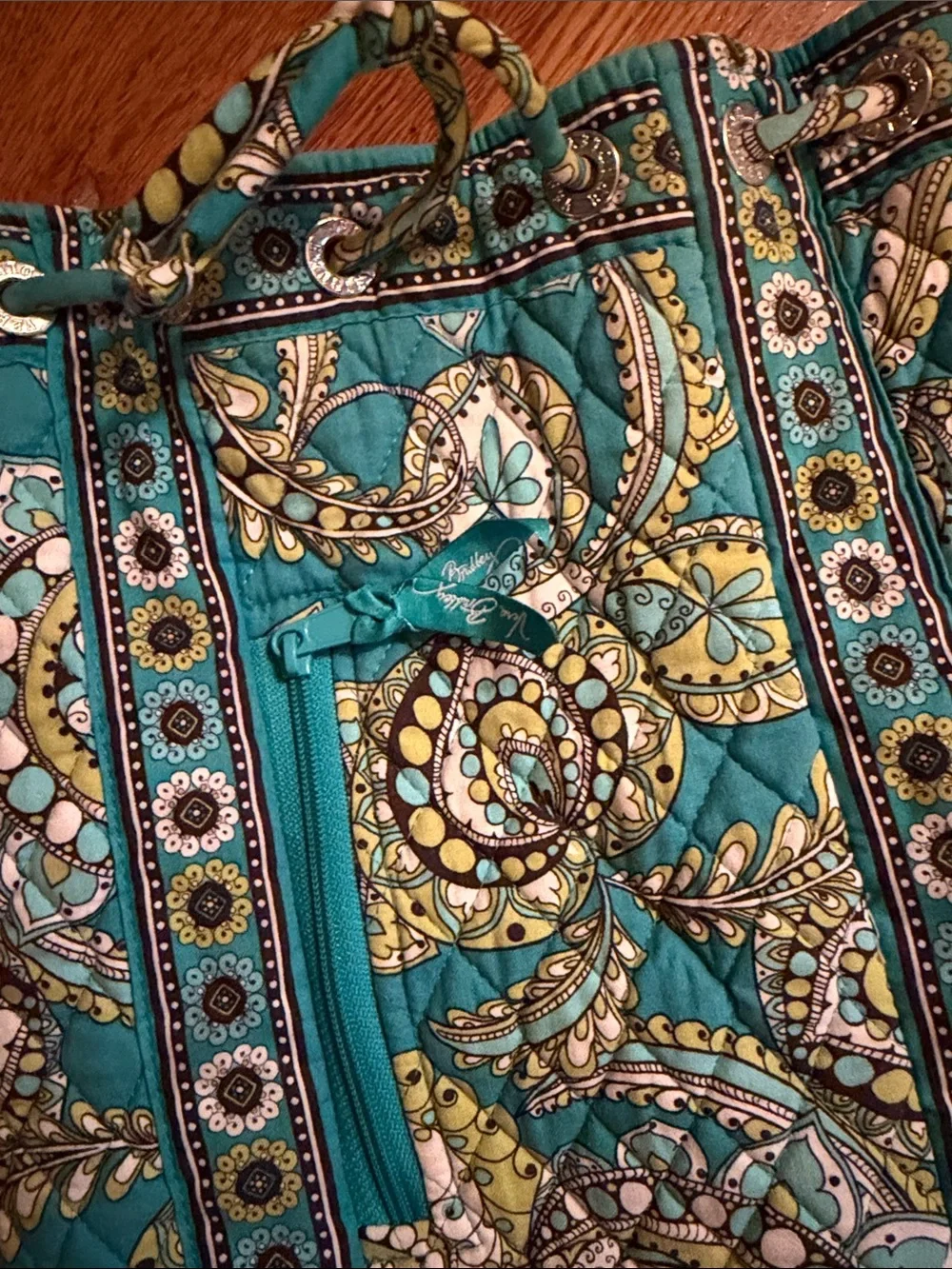 Vera Bradley (vintage) Teal Paisley Drawstring Tote Bag - Women